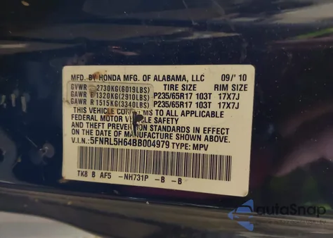 2011 Honda Odyssey Ex-L из США, поврежденный, VIN 5FNRL5H64BB004979